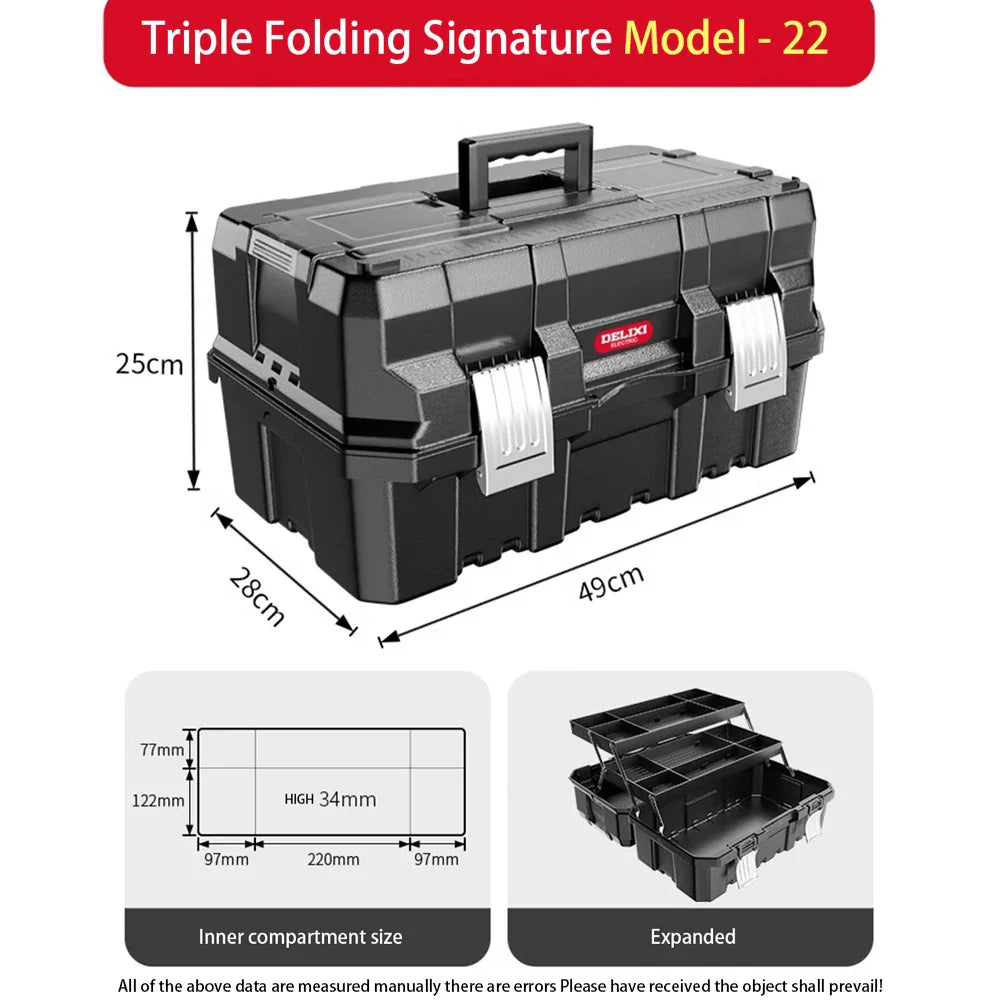 3-Tier Foldable Tool Box – Extra Large Capacity Thickened Plastic Tool Chest for DIY, Workshop & Home Repair Storage