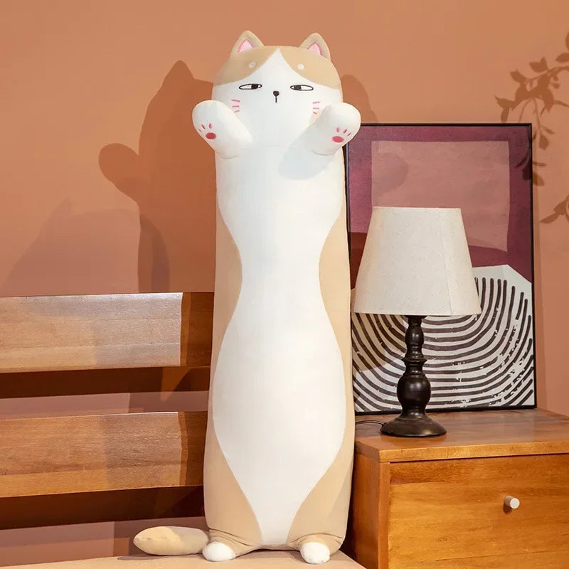Cartoon Cat Plush Body Pillow – Soft Kawaii Cute Cat Stuffed Cushion for Sofa, Travel, and Home Decor