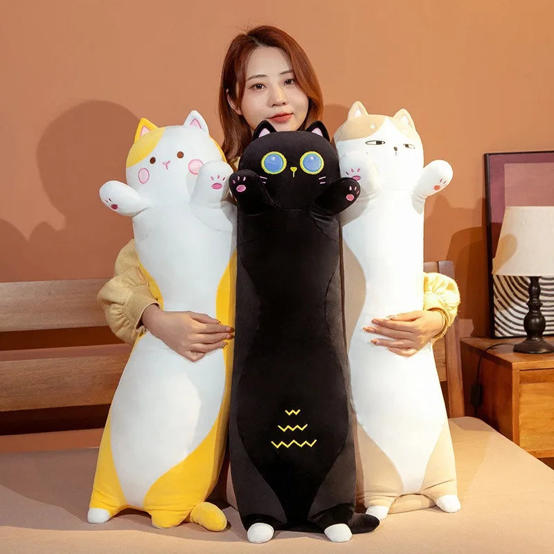 Cartoon Cat Plush Body Pillow – Soft Kawaii Cute Cat Stuffed Cushion for Sofa, Travel, and Home Decor