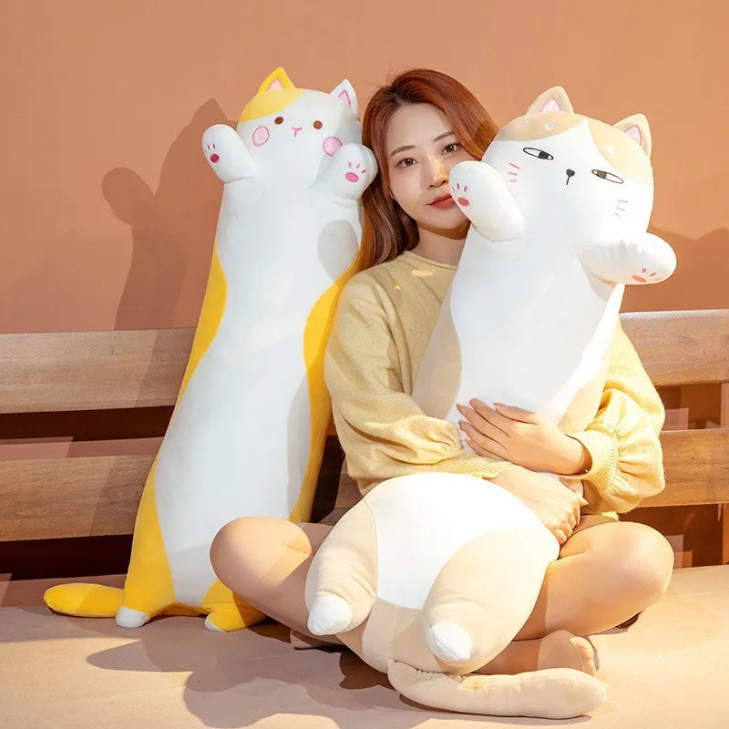 Cartoon Cat Plush Body Pillow – Soft Kawaii Cute Cat Stuffed Cushion for Sofa, Travel, and Home Decor