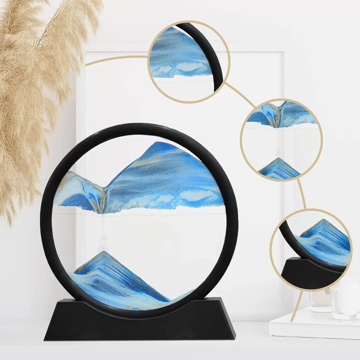 3D Moving Sand Art Picture – Round Glass Deep Sea Sandscape Hourglass Quicksand Craft Flowing Art for Home Decor