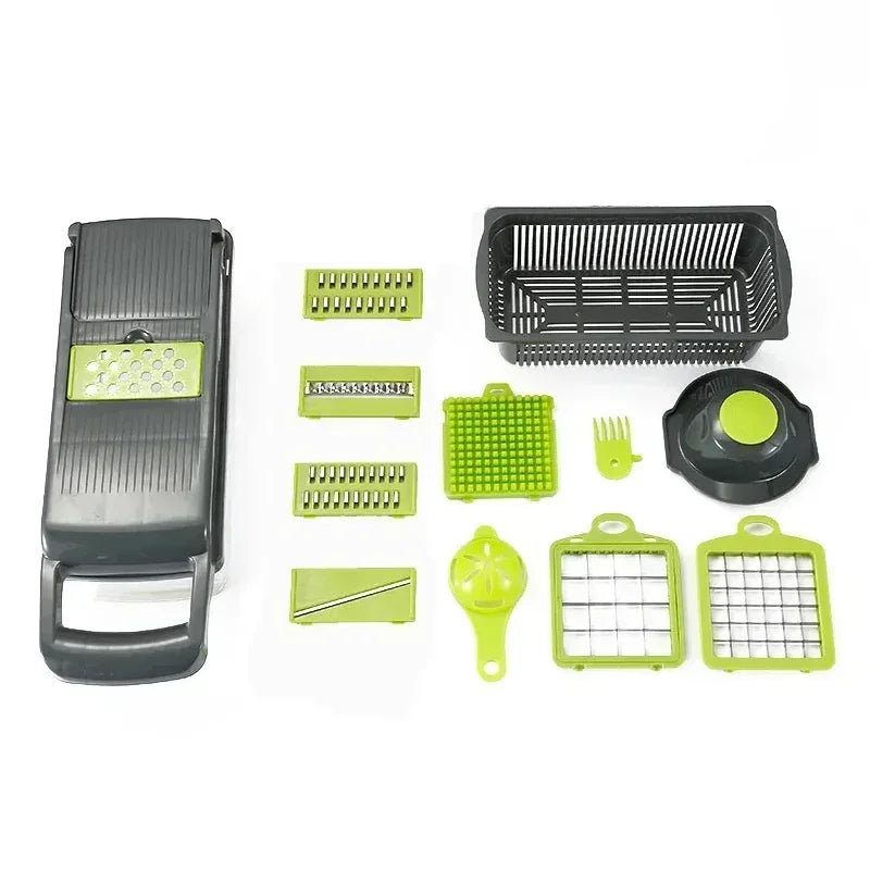 16-in-1 Multifunctional Vegetable Chopper and Slicer - Onion, Potato, Fruit, and Veggie Cutter with Container – Stainless Steel Kitchen Gadget