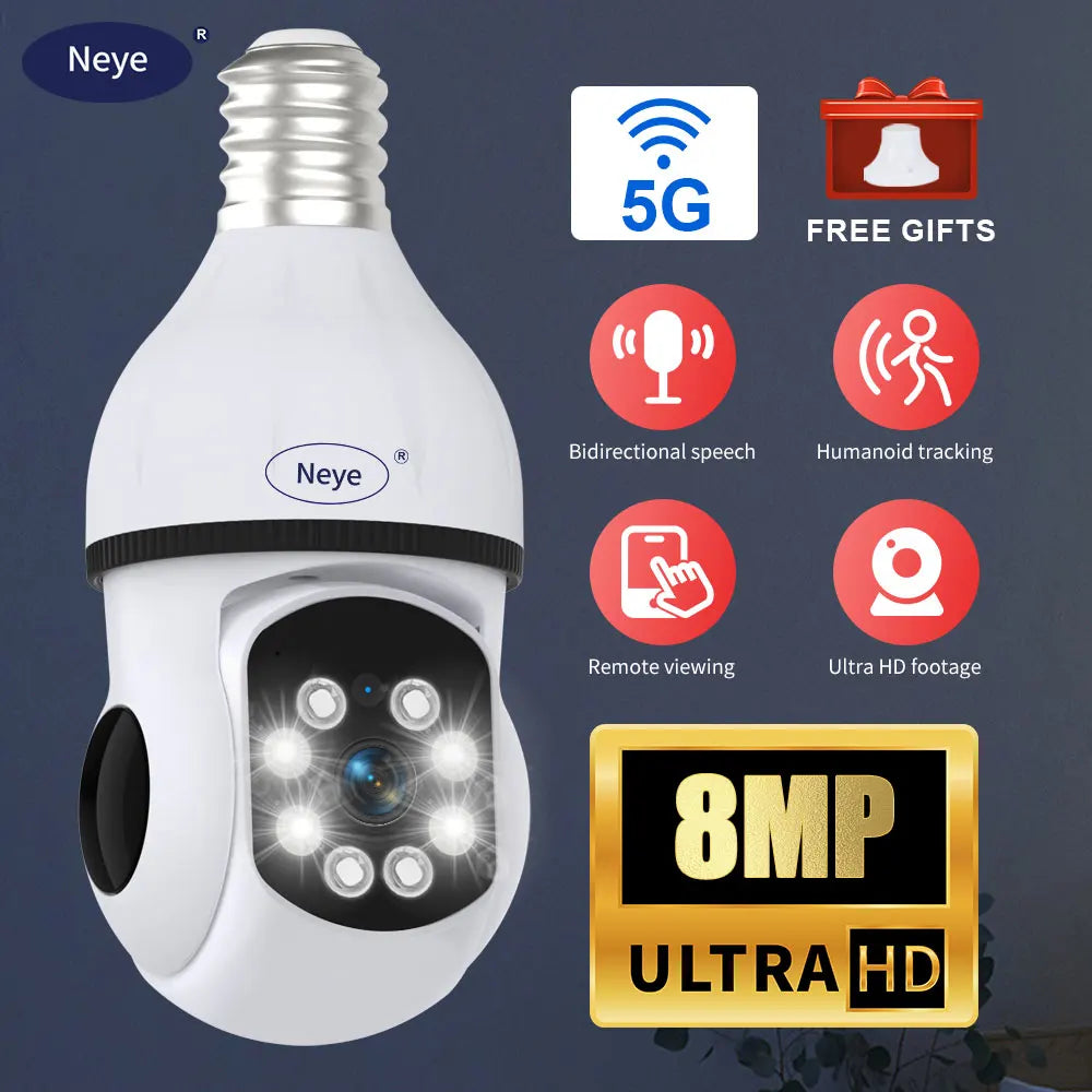 8MP 4K WiFi Home Light Bulb Camera - 360° Spotlight E27 Light Bulb Camera with Color Night Vision