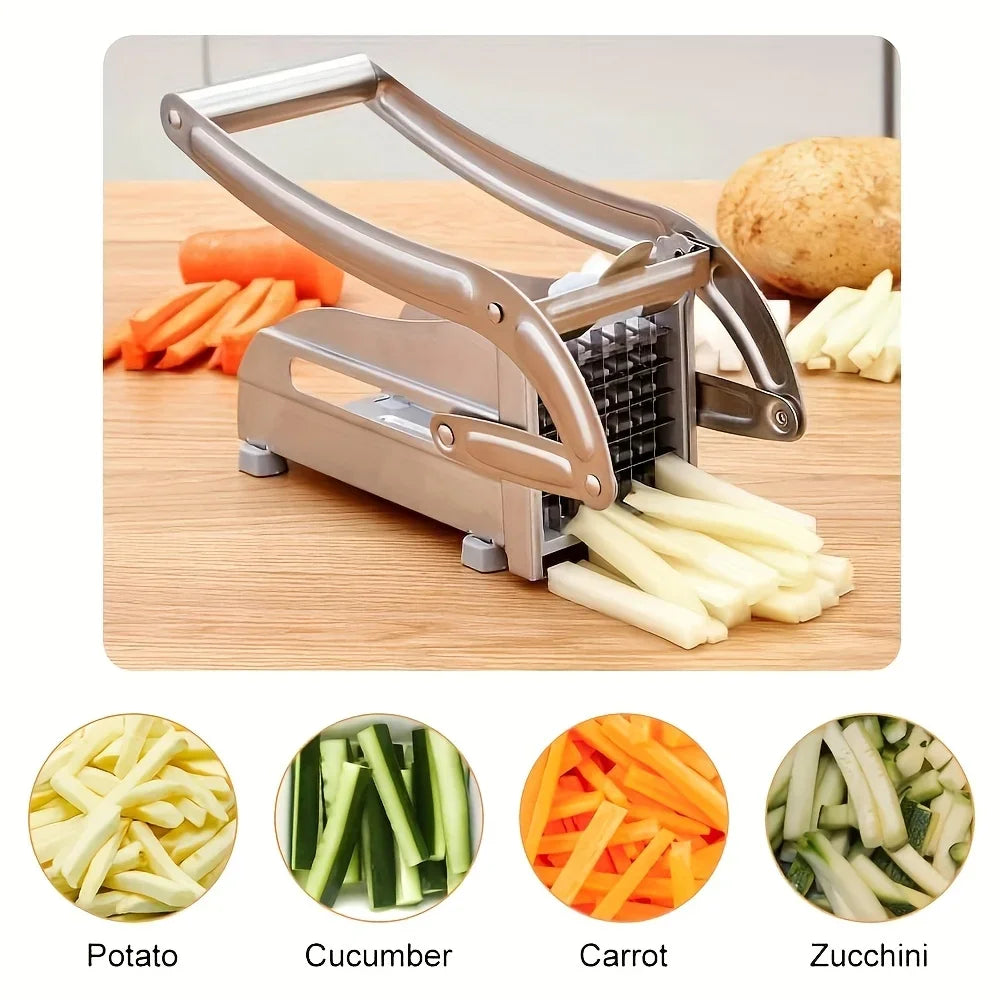 One Piece Stainless Steel French Fry Cutting Machine - Multifunctional Potato Slicer with Adjustable Blade