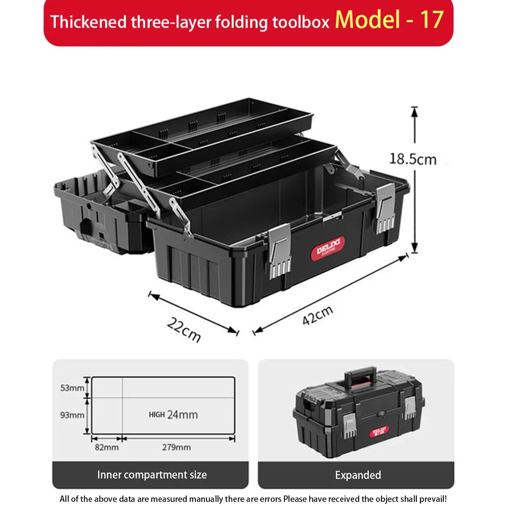 3-Tier Foldable Tool Box – Extra Large Capacity Thickened Plastic Tool Chest for DIY, Workshop & Home Repair Storage