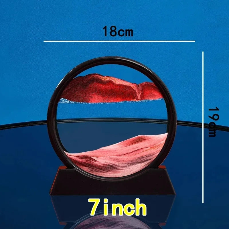 3D Moving Sand Art Picture – Round Glass Deep Sea Sandscape Hourglass Quicksand Craft Flowing Art for Home Decor