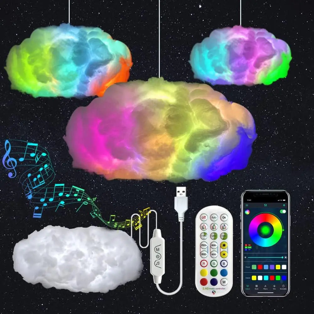 3D Thunder Cloud LED Ambient Light – Remote & APP Control, DIY Color Changing Lamp for Living Room, Game Room, and Party Decor