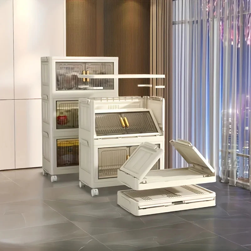 Stackable Practical Storage Cabinet with Doors and Wheels – Spacious Multi-functional Plastic Organizer