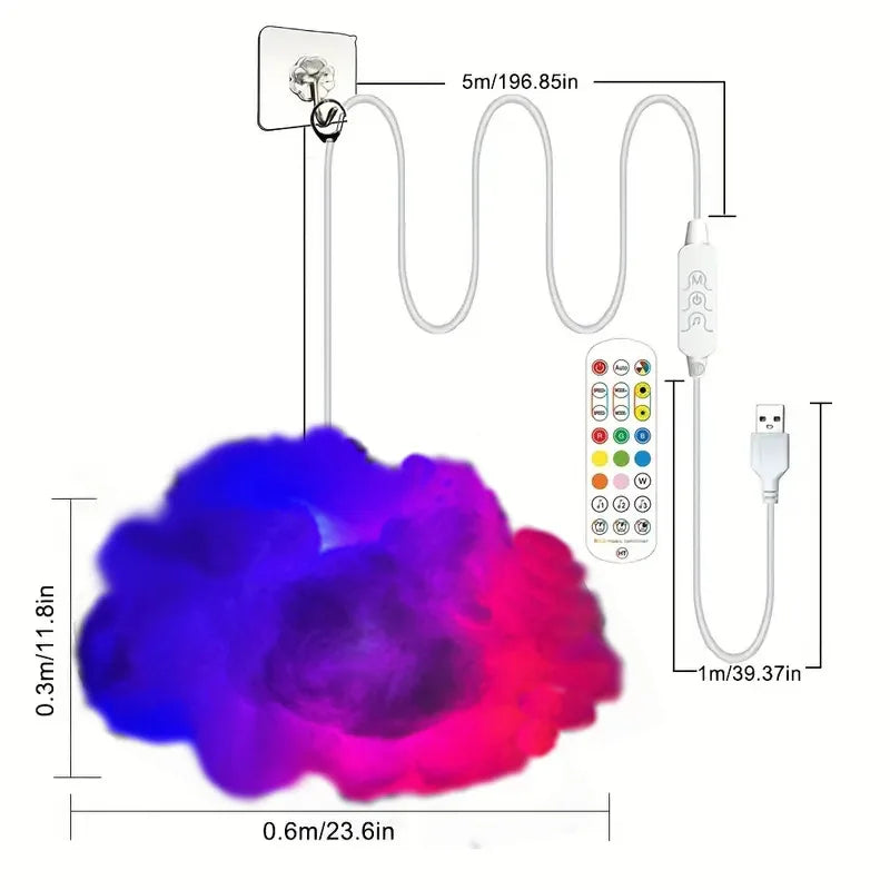 3D Thunder Cloud LED Ambient Light – Remote & APP Control, DIY Color Changing Lamp for Living Room, Game Room, and Party Decor