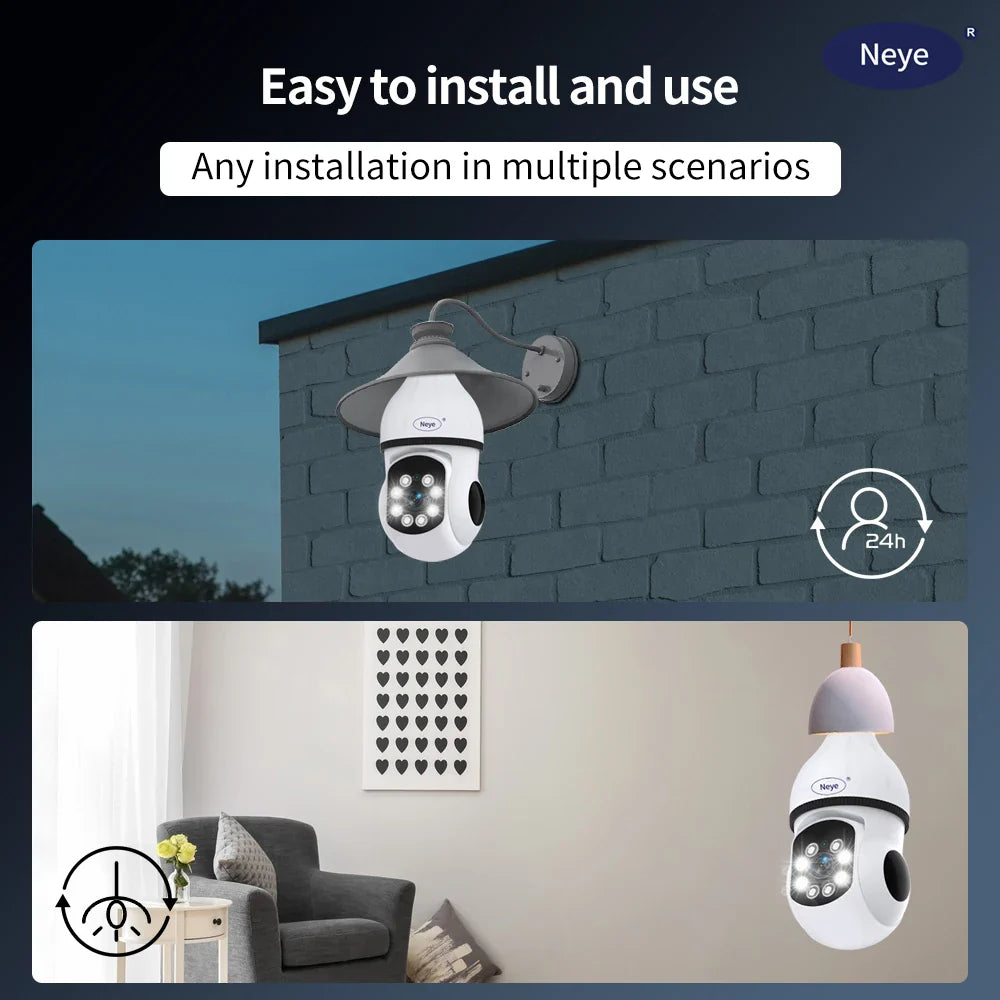 8MP 4K WiFi Home Light Bulb Camera - 360° Spotlight E27 Light Bulb Camera with Color Night Vision