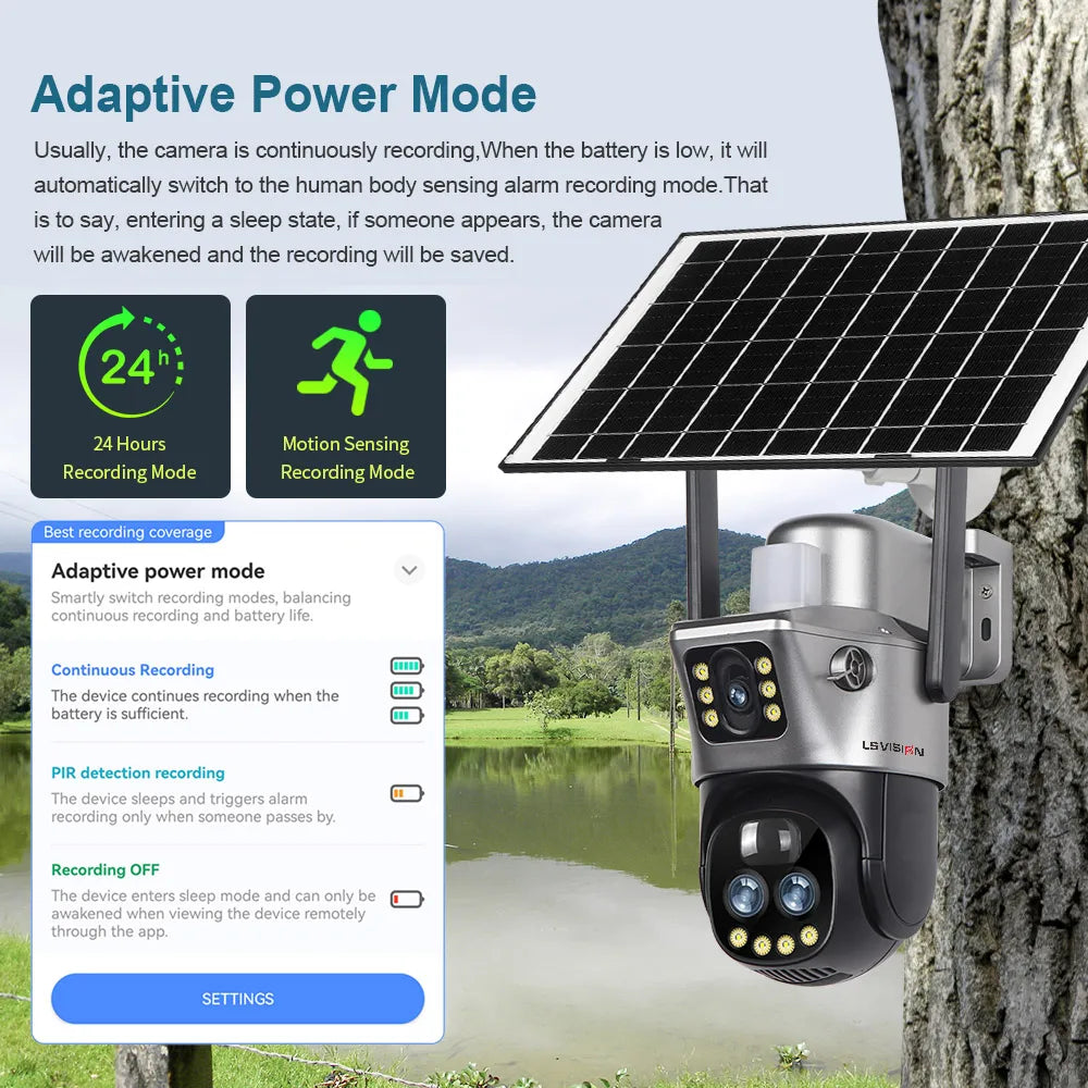 LS VISION V380 Dual Lens WiFi/4G Solar Camera - 8MP 4K Outdoor Security Camera with 10X Zoom, PIR Human Detection & Night Vision