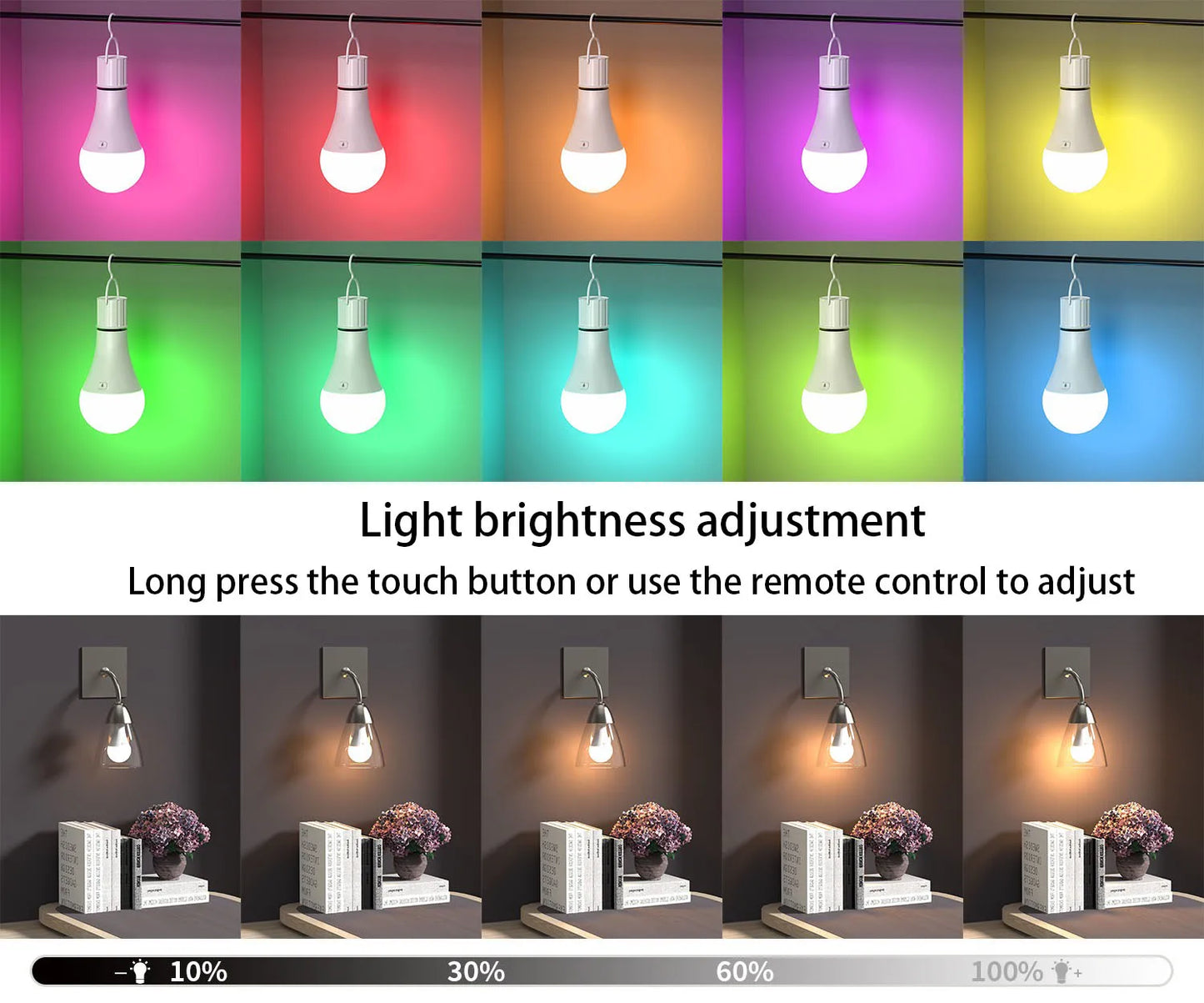 Rechargeable Battery-Operated A19 LED Light Bulb with Remote Control - Dimmable, 2700K-6500K, USB Charging