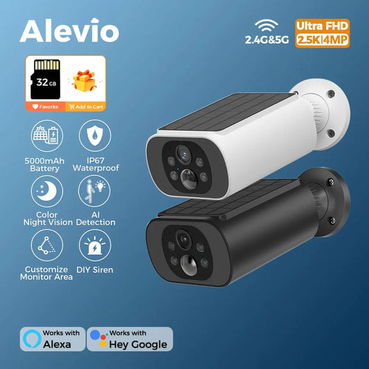 ALEVIO 2.5K Outdoor Solar Camera - Wireless WiFi Security Camera with PIR Motion Detection, Full-Color Night Vision, AI Detection & Ultra Standby Time