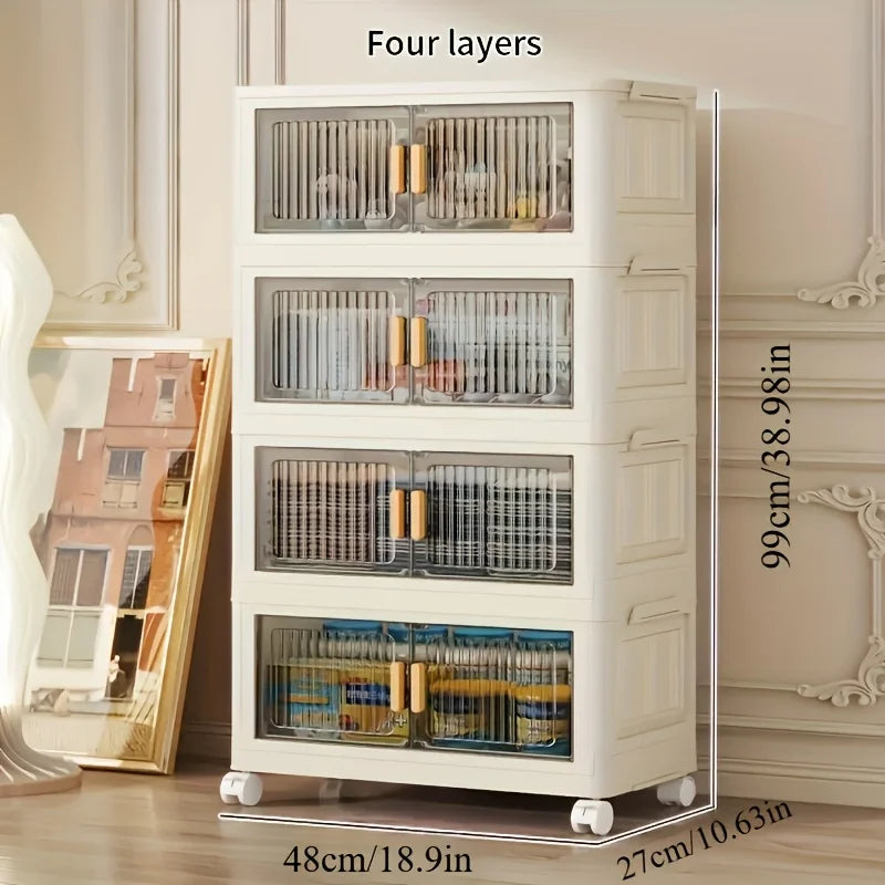 Stackable Practical Storage Cabinet with Doors and Wheels – Spacious Multi-functional Plastic Organizer