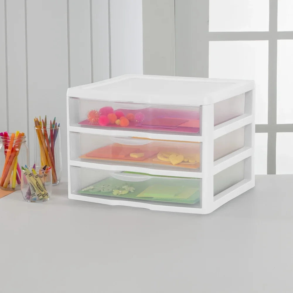 Wide 3-Drawer Unit Stackable Storage Organizer - Clear Drawers for Crafts, Office Supplies, and More