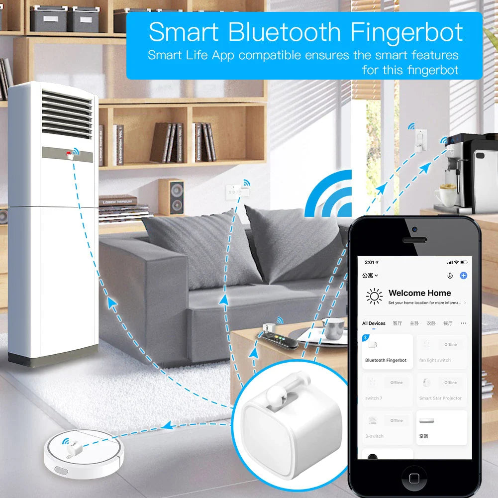Tuya Bluetooth Smart Finger Robot Switch Button - Voice & APP Remote Control for Home Automation