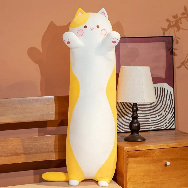 Cartoon Cat Plush Body Pillow – Soft Kawaii Cute Cat Stuffed Cushion for Sofa, Travel, and Home Decor
