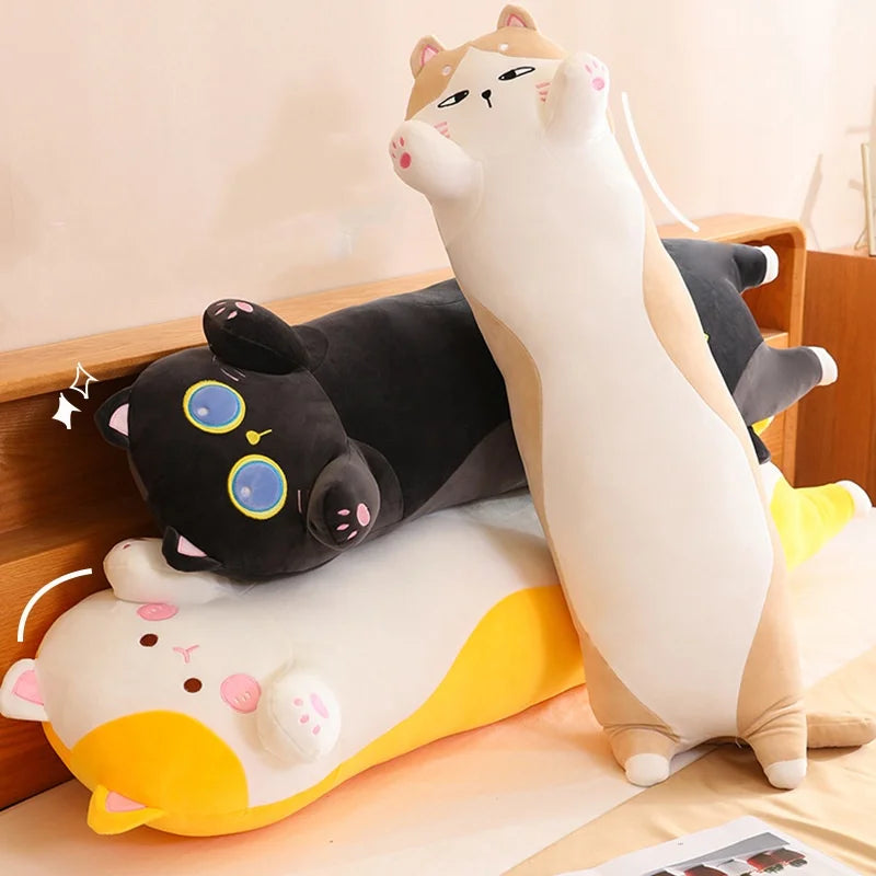 Cartoon Cat Plush Body Pillow – Soft Kawaii Cute Cat Stuffed Cushion for Sofa, Travel, and Home Decor