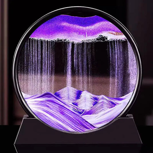 3D Moving Sand Art Picture – Round Glass Deep Sea Sandscape Hourglass Quicksand Craft Flowing Art for Home Decor