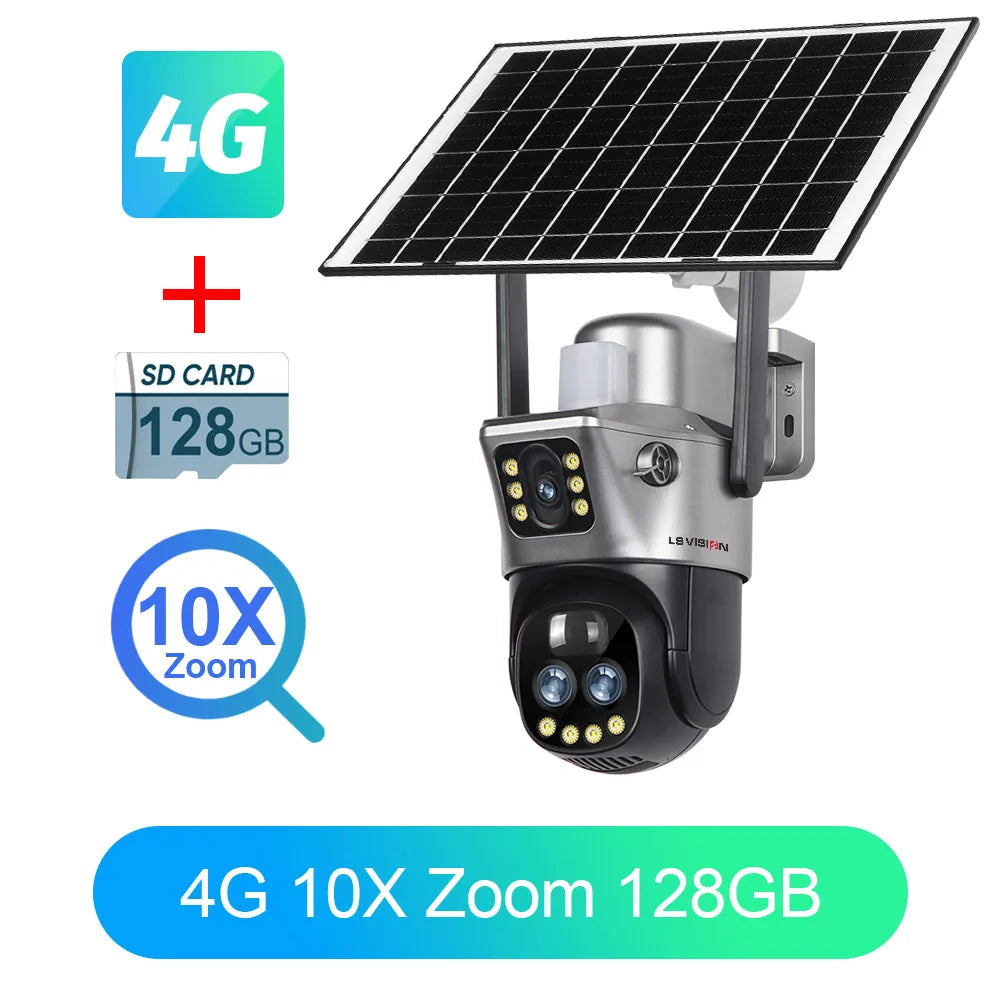 LS VISION V380 Dual Lens WiFi/4G Solar Camera - 8MP 4K Outdoor Security Camera with 10X Zoom, PIR Human Detection & Night Vision