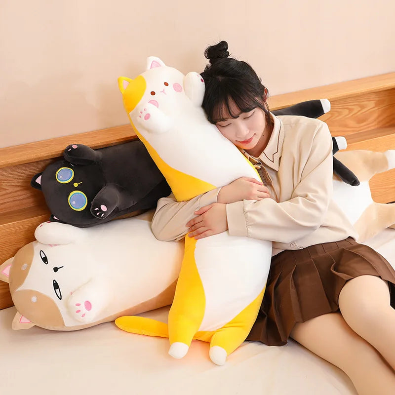 Cartoon Cat Plush Body Pillow – Soft Kawaii Cute Cat Stuffed Cushion for Sofa, Travel, and Home Decor