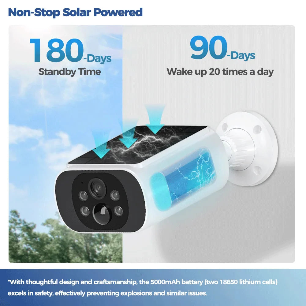 ALEVIO 2.5K Outdoor Solar Camera - Wireless WiFi Security Camera with PIR Motion Detection, Full-Color Night Vision, AI Detection & Ultra Standby Time