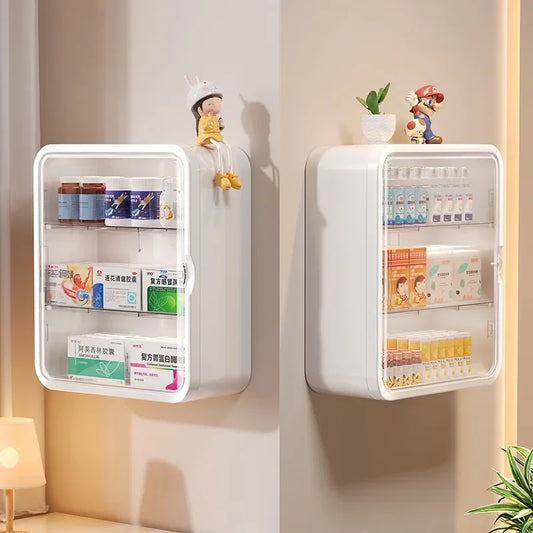 Wall-Hanging No-Punch Family Installation Medical Cabinet - Multi-Layer Storage Rack for Drugs, Toys, and Sundries