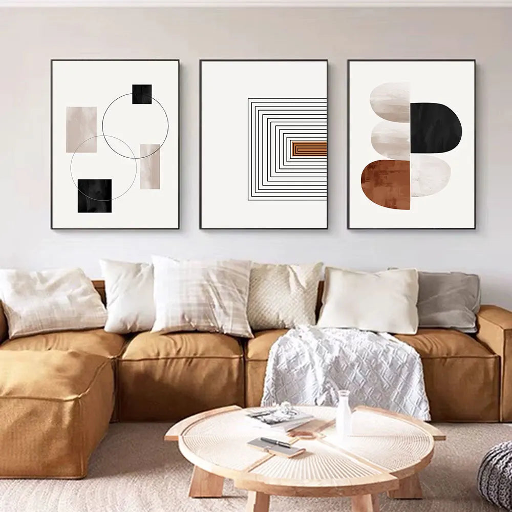 White & Black Line Art Canvas Prints – Geometry Abstract Wall Art Decorative Posters for Modern Home Decor