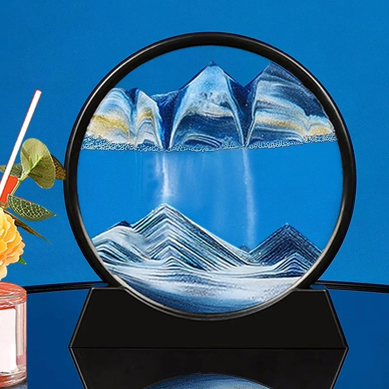 3D Moving Sand Art Picture – Round Glass Deep Sea Sandscape Hourglass Quicksand Craft Flowing Art for Home Decor