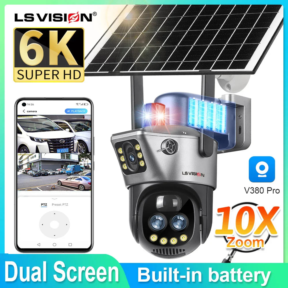 LS VISION V380 Dual Lens WiFi/4G Solar Camera - 8MP 4K Outdoor Security Camera with 10X Zoom, PIR Human Detection & Night Vision