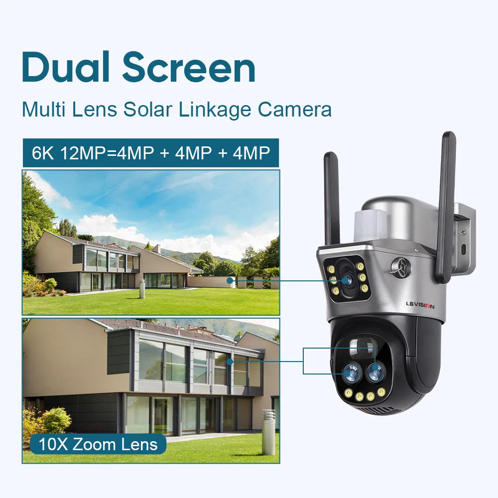 LS VISION V380 Dual Lens WiFi/4G Solar Camera - 8MP 4K Outdoor Security Camera with 10X Zoom, PIR Human Detection & Night Vision