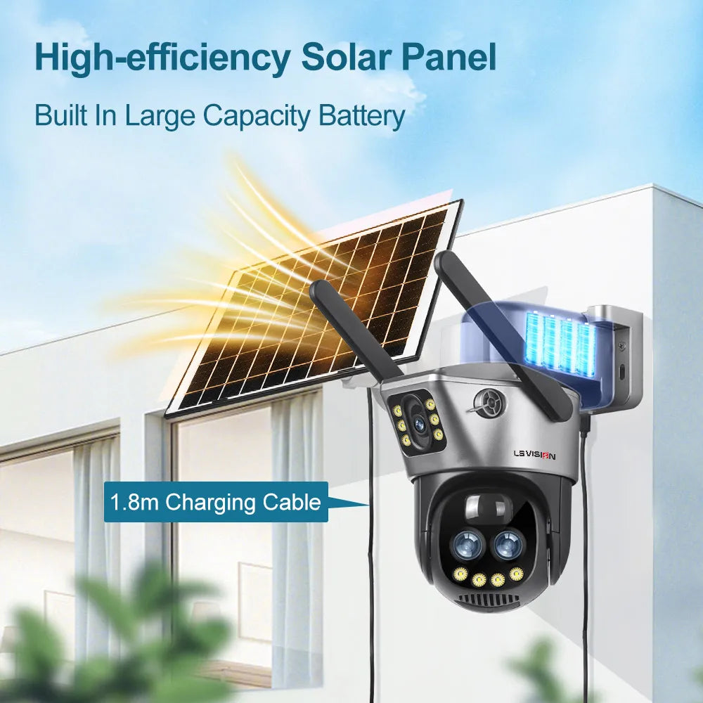 LS VISION V380 Dual Lens WiFi/4G Solar Camera - 8MP 4K Outdoor Security Camera with 10X Zoom, PIR Human Detection & Night Vision