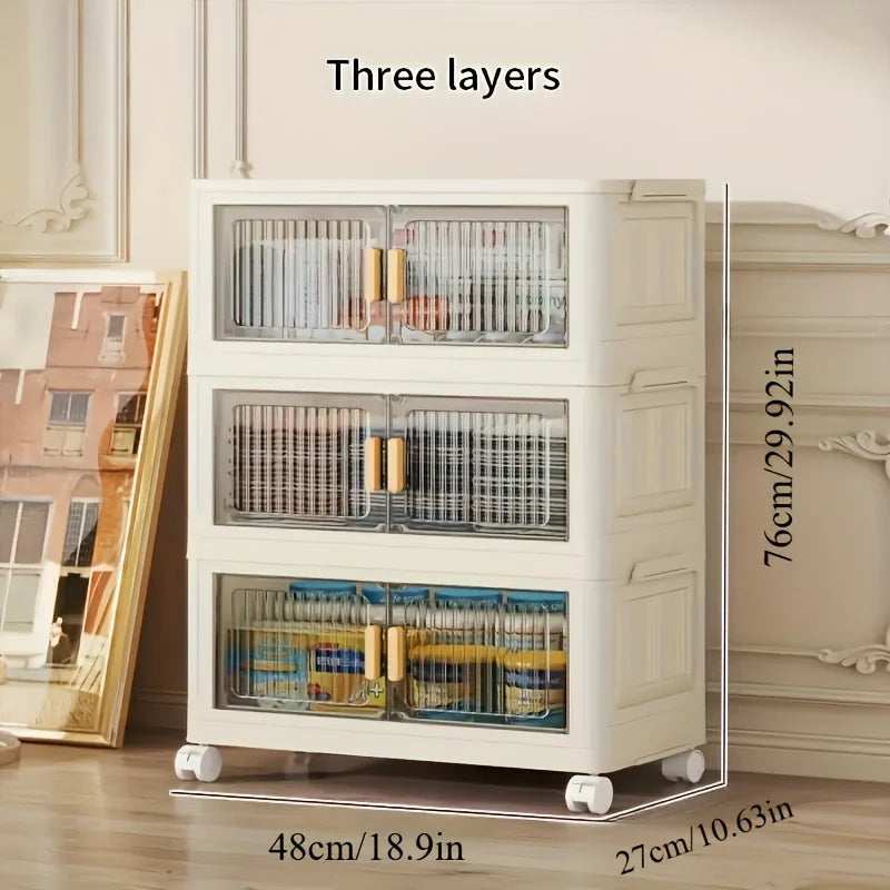 Stackable Practical Storage Cabinet with Doors and Wheels – Spacious Multi-functional Plastic Organizer