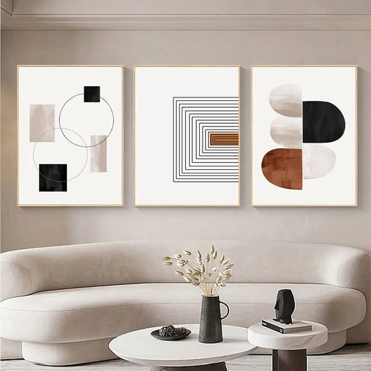 White & Black Line Art Canvas Prints – Geometry Abstract Wall Art Decorative Posters for Modern Home Decor
