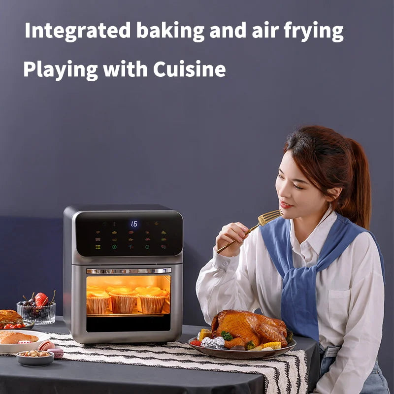 10L Large Capacity Electric Air Fryer – Oil-Free Automatic Household Kitchen 360° Baking Convection Oven with Intelligent Control