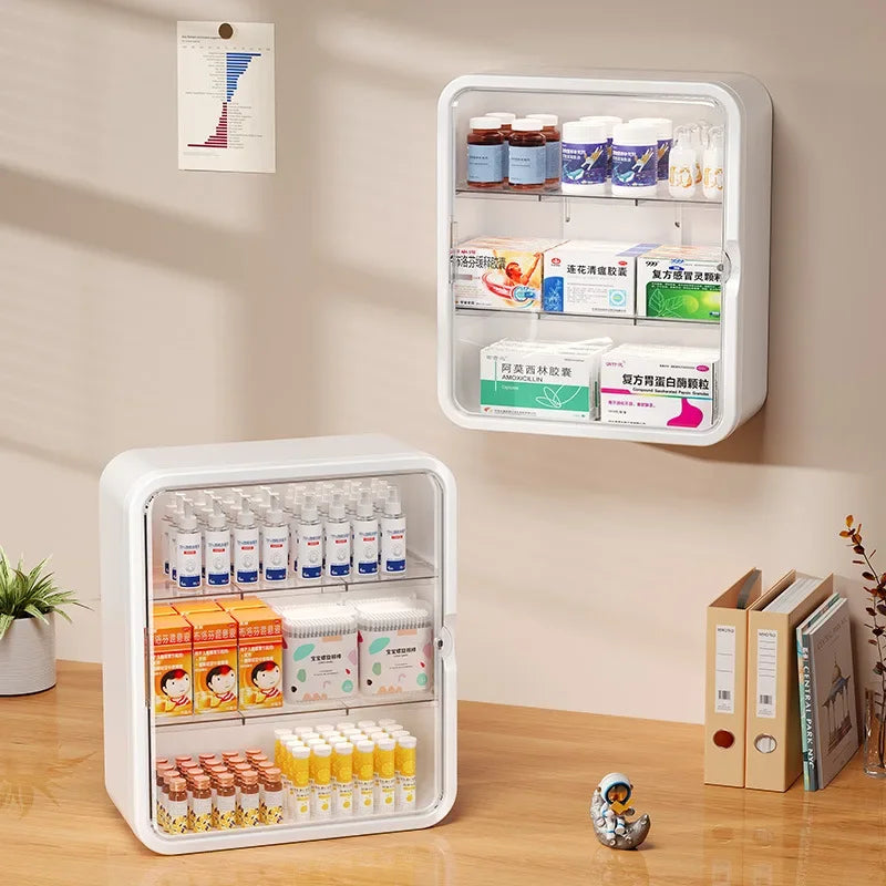Wall-Hanging No-Punch Family Installation Medical Cabinet - Multi-Layer Storage Rack for Drugs, Toys, and Sundries