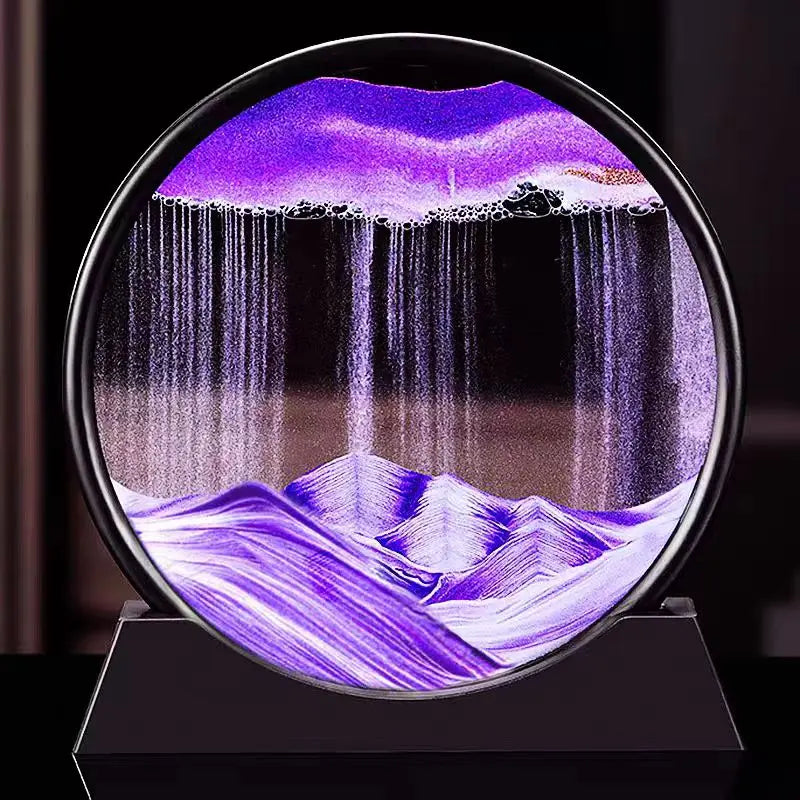 3D Moving Sand Art Picture – Round Glass Deep Sea Sandscape Hourglass Quicksand Craft Flowing Art for Home Decor