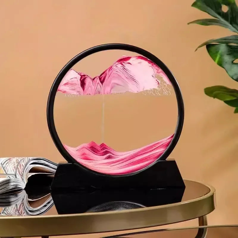 3D Moving Sand Art Picture – Round Glass Deep Sea Sandscape Hourglass Quicksand Craft Flowing Art for Home Decor