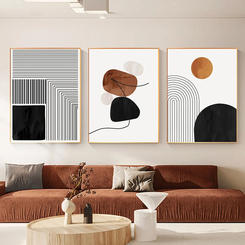 White & Black Line Art Canvas Prints – Geometry Abstract Wall Art Decorative Posters for Modern Home Decor