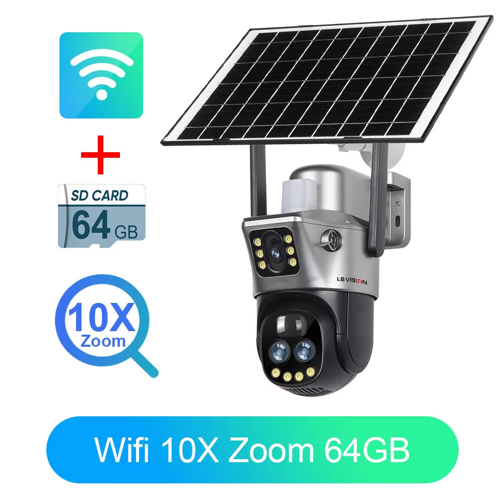 LS VISION V380 Dual Lens WiFi/4G Solar Camera - 8MP 4K Outdoor Security Camera with 10X Zoom, PIR Human Detection & Night Vision