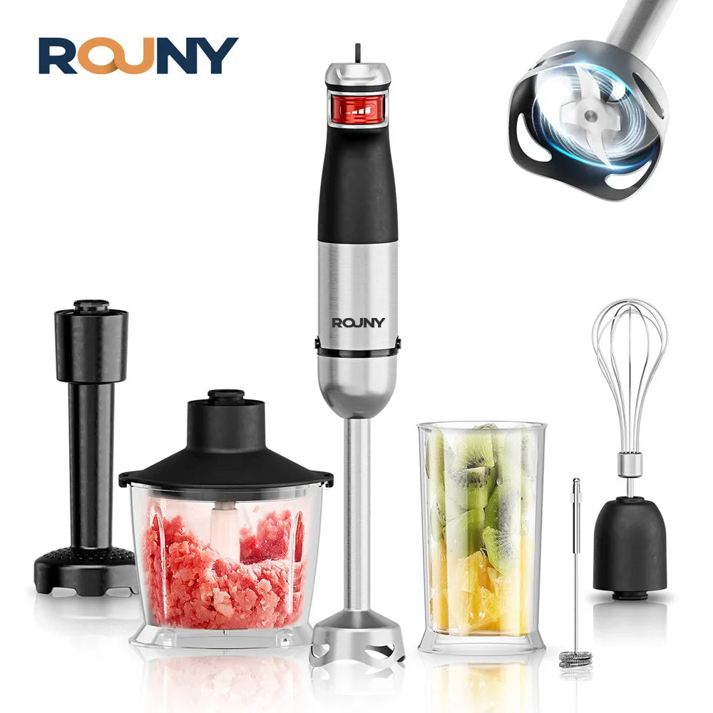 Electric Handheld Stick Blender 6-in-1 Multi-Purpose Immersion Blender - Powerful 1500W with Whisk, Chopper, and Stepless Speed Control