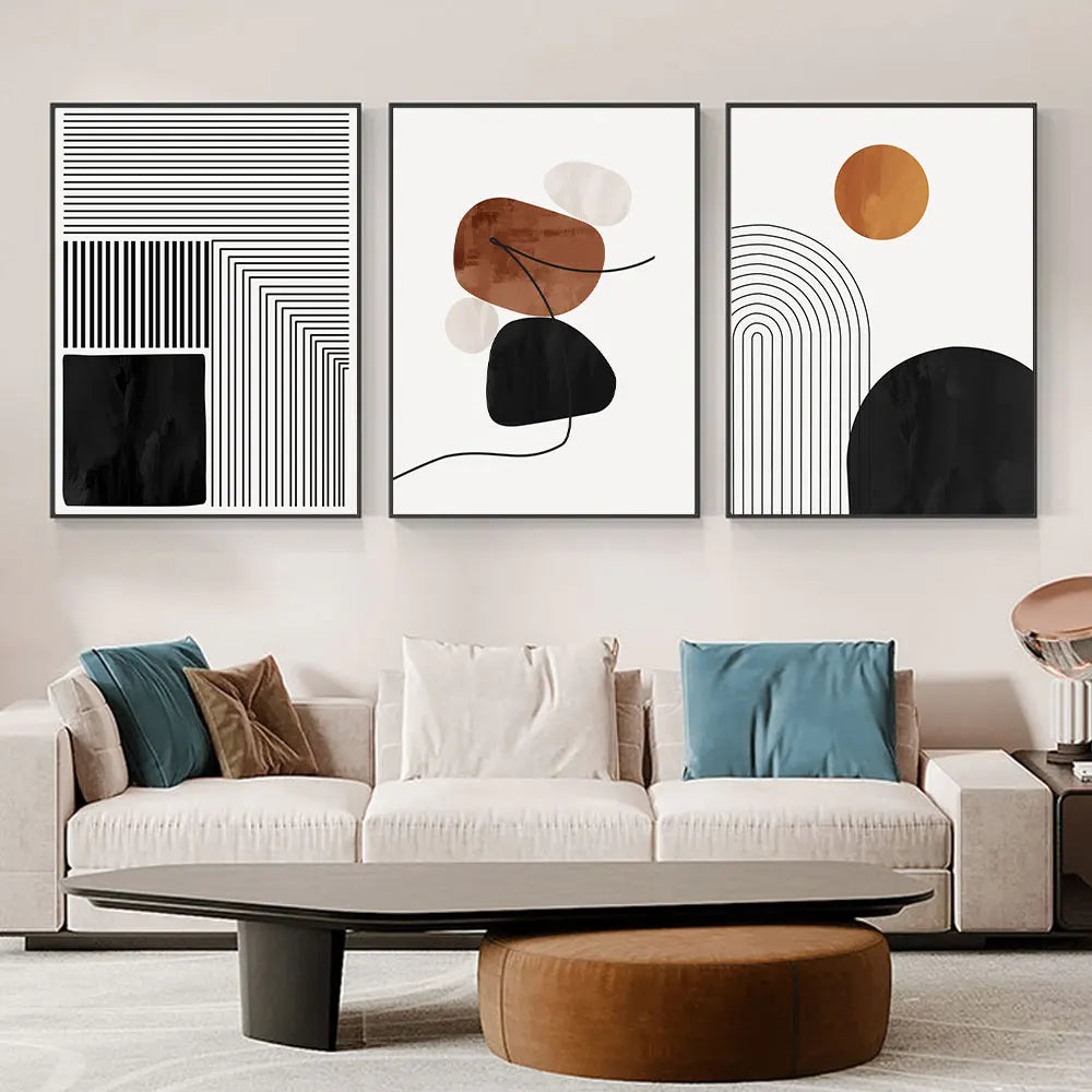 White & Black Line Art Canvas Prints – Geometry Abstract Wall Art Decorative Posters for Modern Home Decor