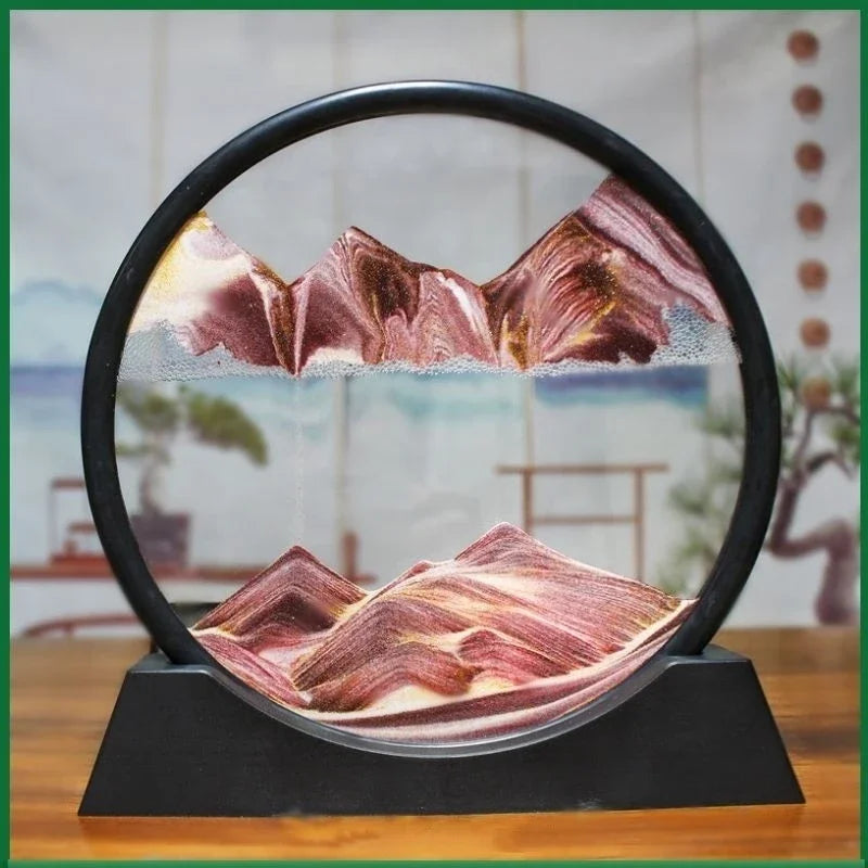 3D Moving Sand Art Picture – Round Glass Deep Sea Sandscape Hourglass Quicksand Craft Flowing Art for Home Decor