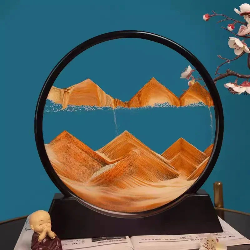 3D Moving Sand Art Picture – Round Glass Deep Sea Sandscape Hourglass Quicksand Craft Flowing Art for Home Decor