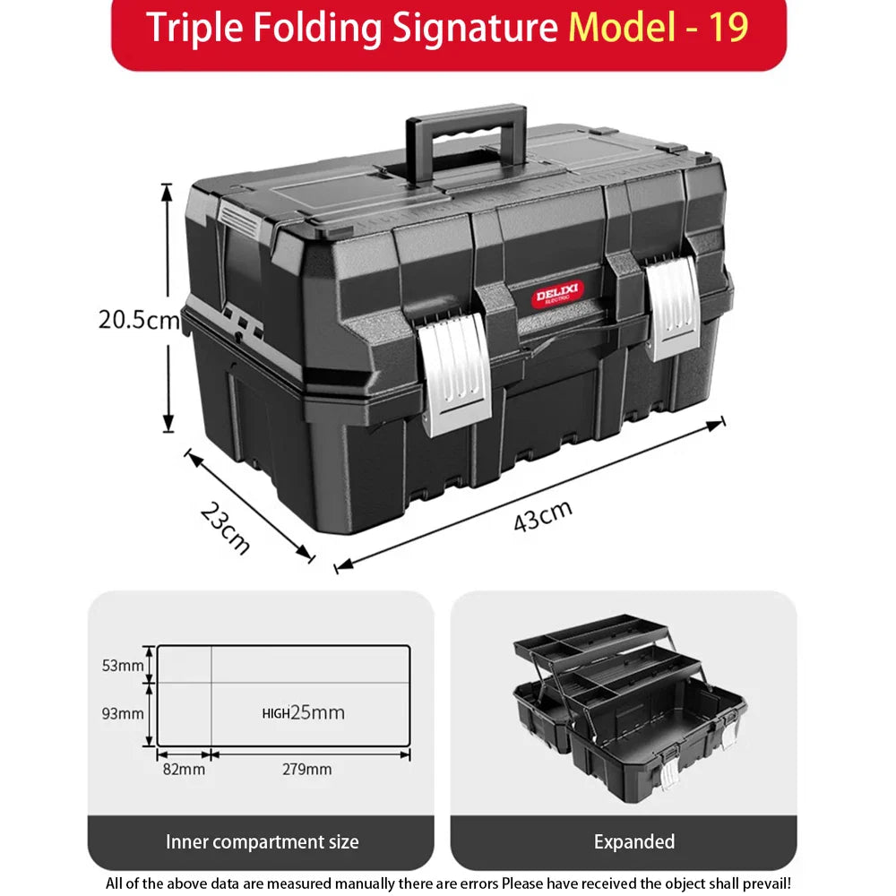 3-Tier Foldable Tool Box – Extra Large Capacity Thickened Plastic Tool Chest for DIY, Workshop & Home Repair Storage