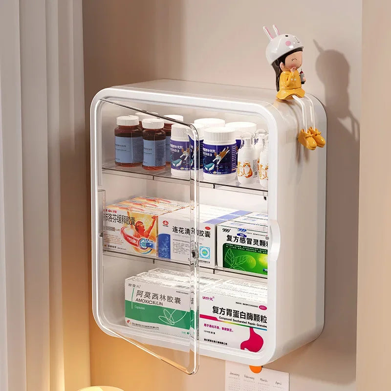 Wall-Hanging No-Punch Family Installation Medical Cabinet - Multi-Layer Storage Rack for Drugs, Toys, and Sundries