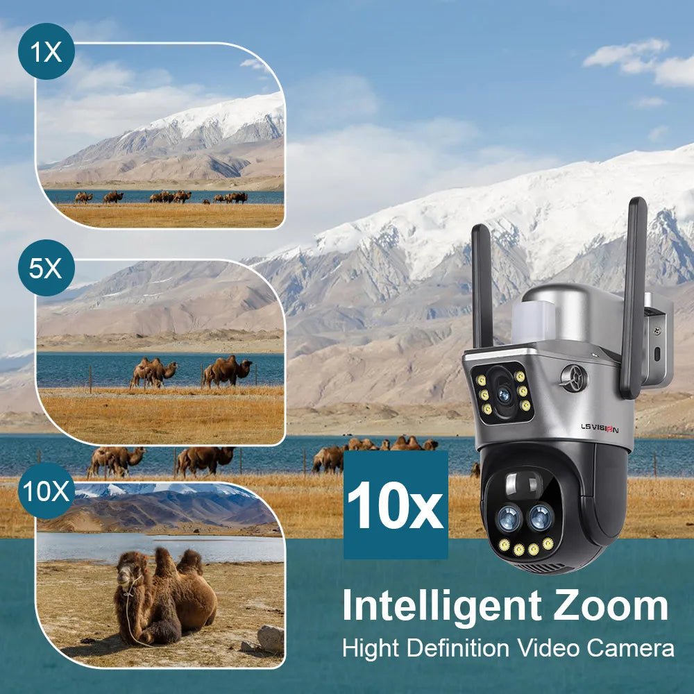 LS VISION V380 Dual Lens WiFi/4G Solar Camera - 8MP 4K Outdoor Security Camera with 10X Zoom, PIR Human Detection & Night Vision