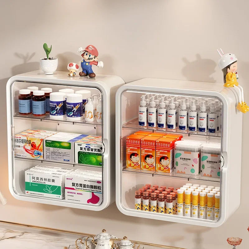 Wall-Hanging No-Punch Family Installation Medical Cabinet - Multi-Layer Storage Rack for Drugs, Toys, and Sundries